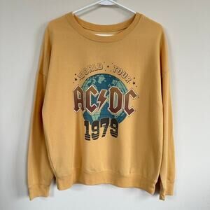AC/DC Sweatshirt Yellow Long Sleeve Pullover 1979 World Tour Band Reprint SMALL